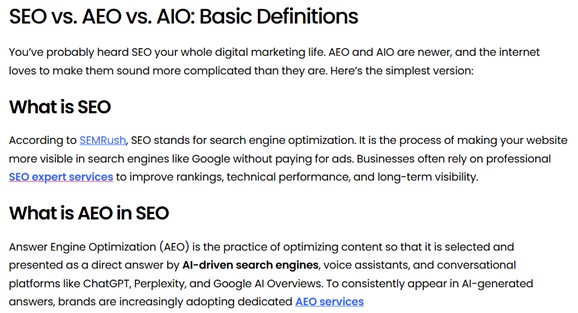 SEO vs AEO vs AIO