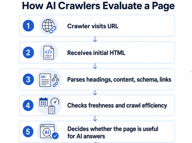AI crawler page evaluation process infographic.